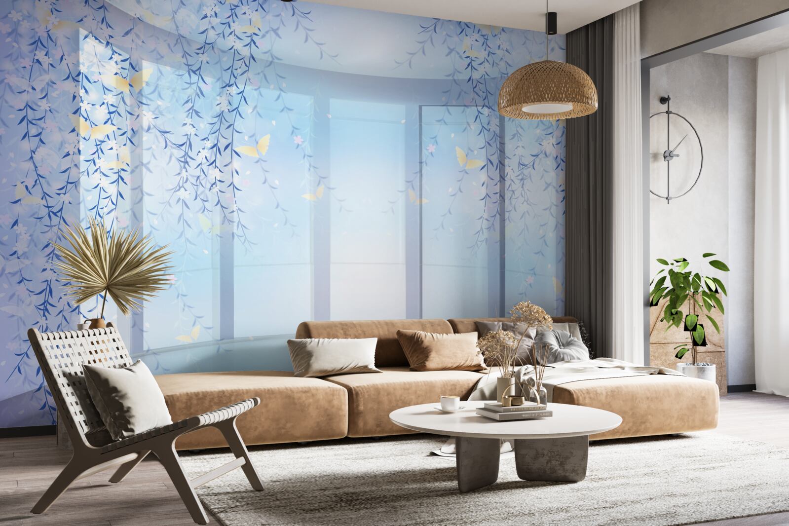 Fototapeta balkón s panoramatickým výhľadom v odtieňoch modrej