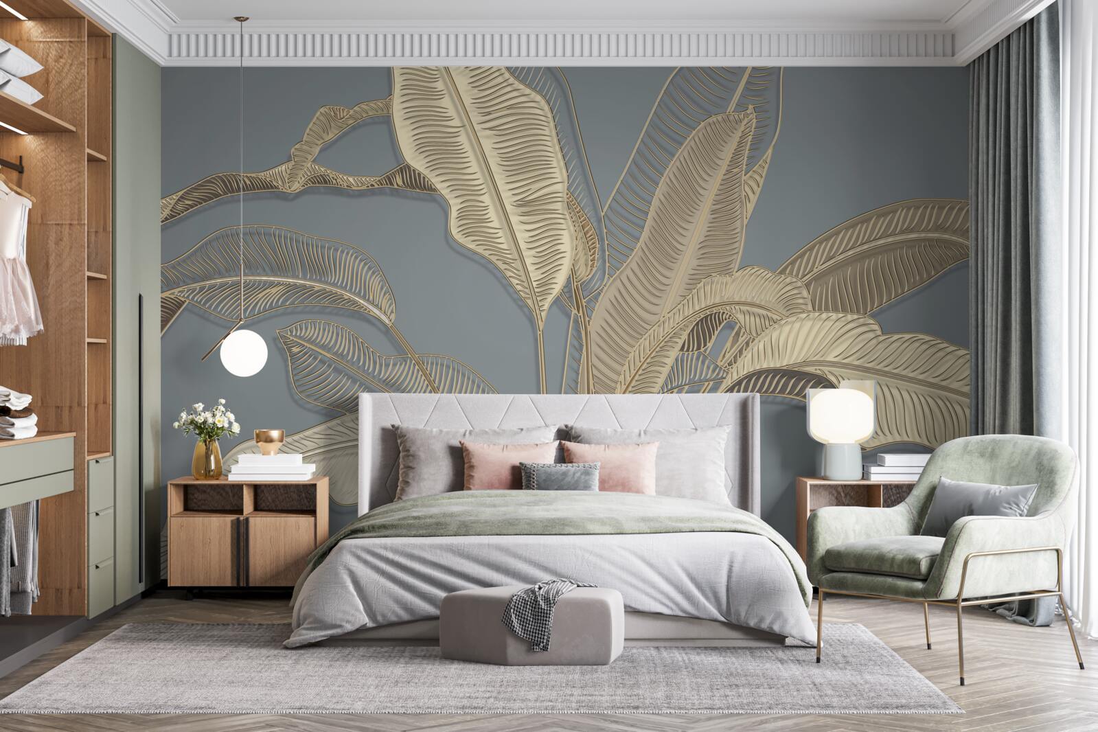 Fototapeta listy zlatého peria sa jasne lesknú na tmavom pozadí