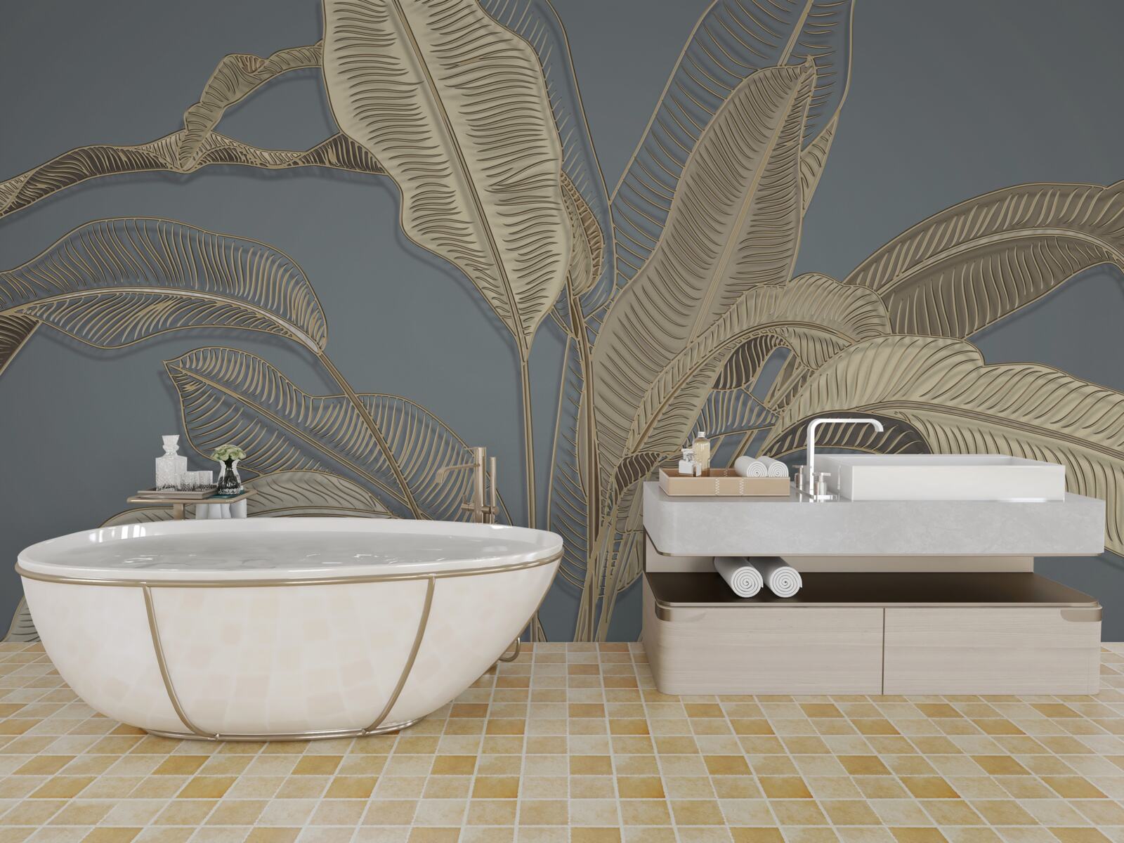 Fototapeta listy zlatého peria sa jasne lesknú na tmavom pozadí