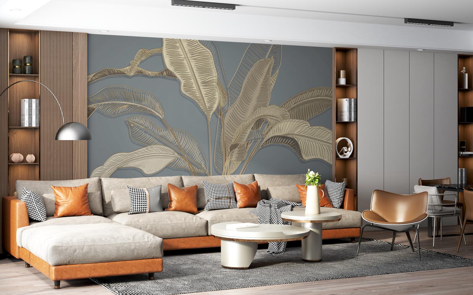 Fototapeta listy zlatého peria sa jasne lesknú na tmavom pozadí