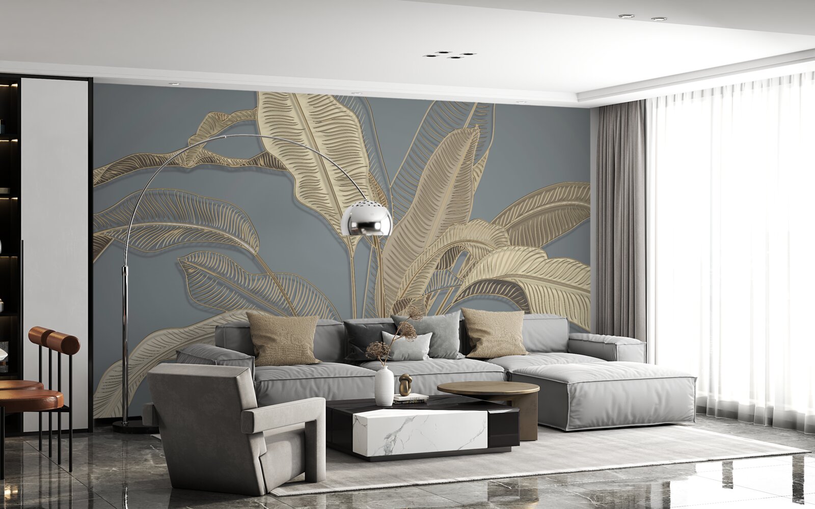 Fototapeta listy zlatého peria sa jasne lesknú na tmavom pozadí