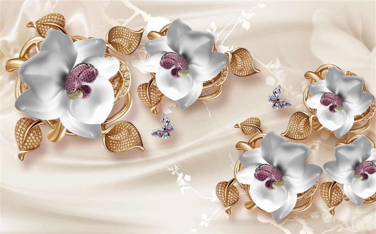 Fototapeta biela orchidea so zlatými listami