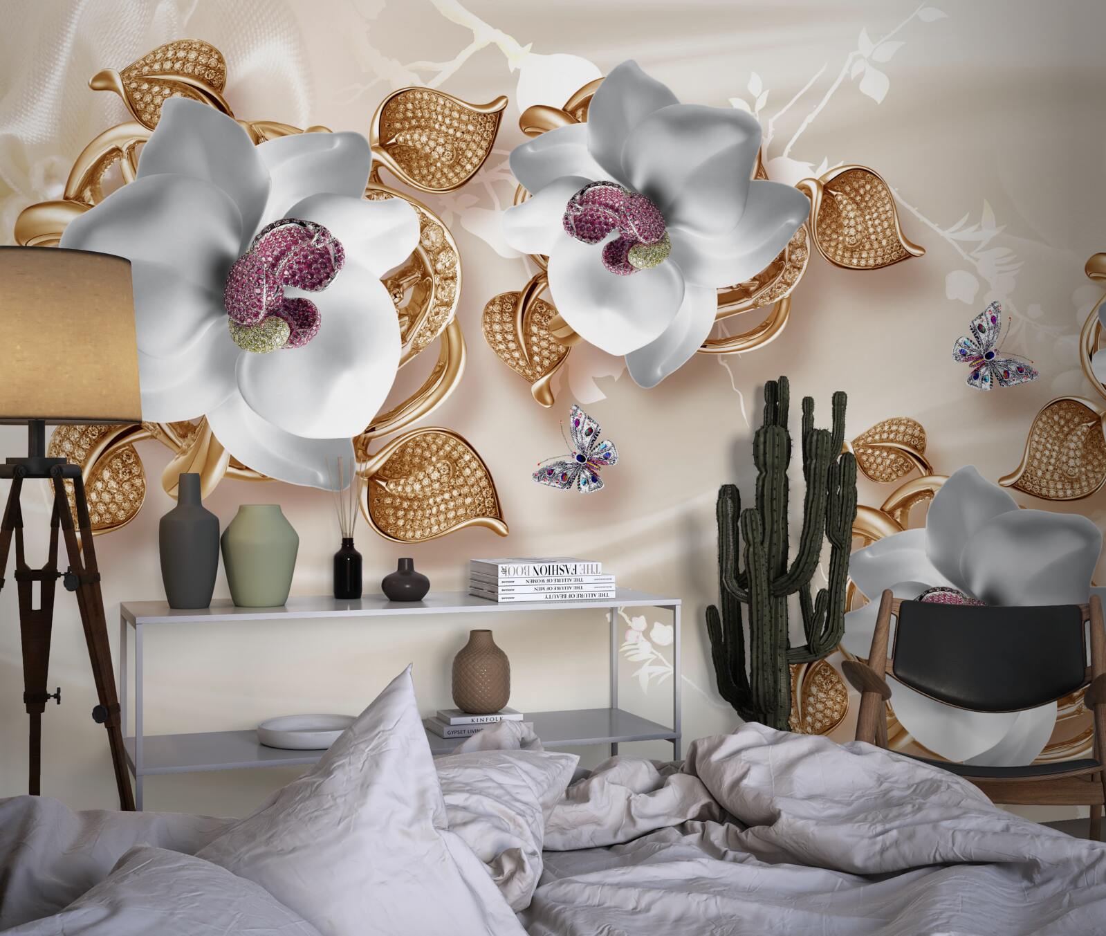 Fototapeta biela orchidea so zlatými listami