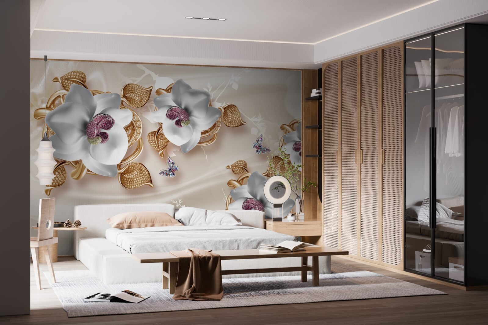 Fototapeta biela orchidea so zlatými listami