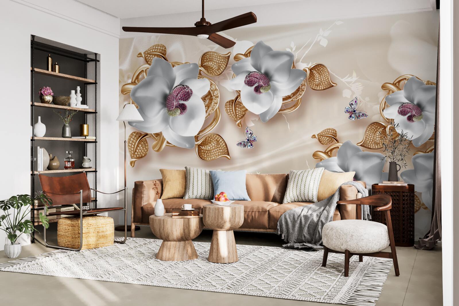 Fototapeta biela orchidea so zlatými listami