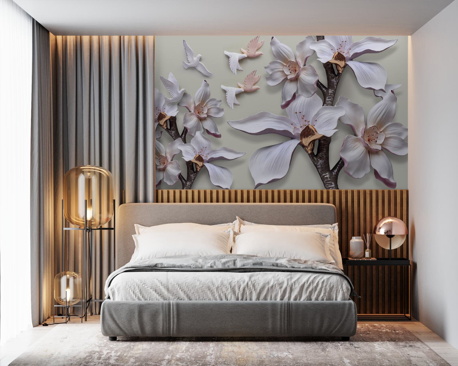 Fototapeta Snehobiele kvety a vtáky