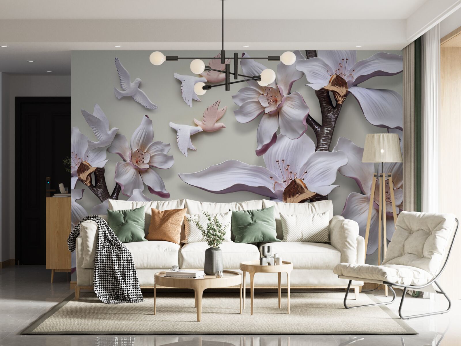 Fototapeta Snehobiele kvety a vtáky