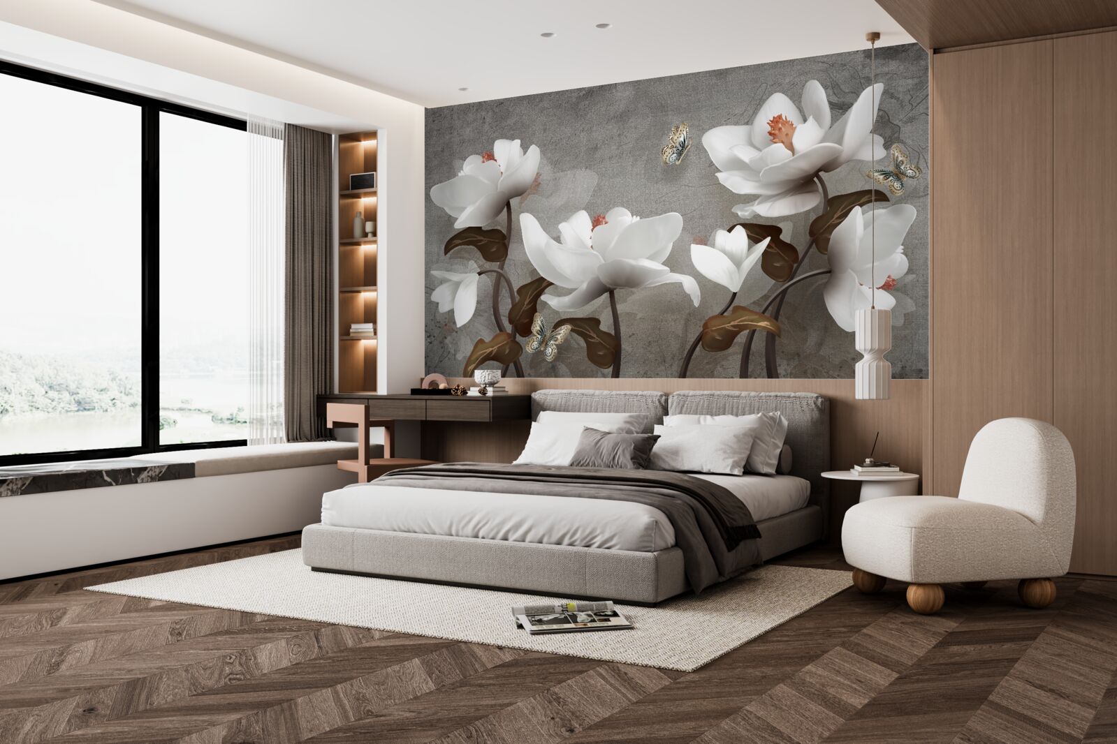 Fototapeta Moľa letiaca nad snehovo bielymi púčikmi