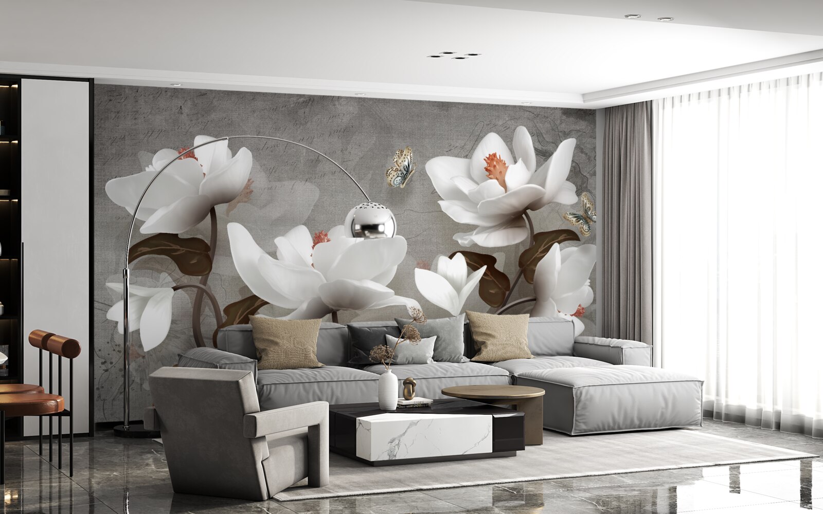 Fototapeta Moľa letiaca nad snehovo bielymi púčikmi