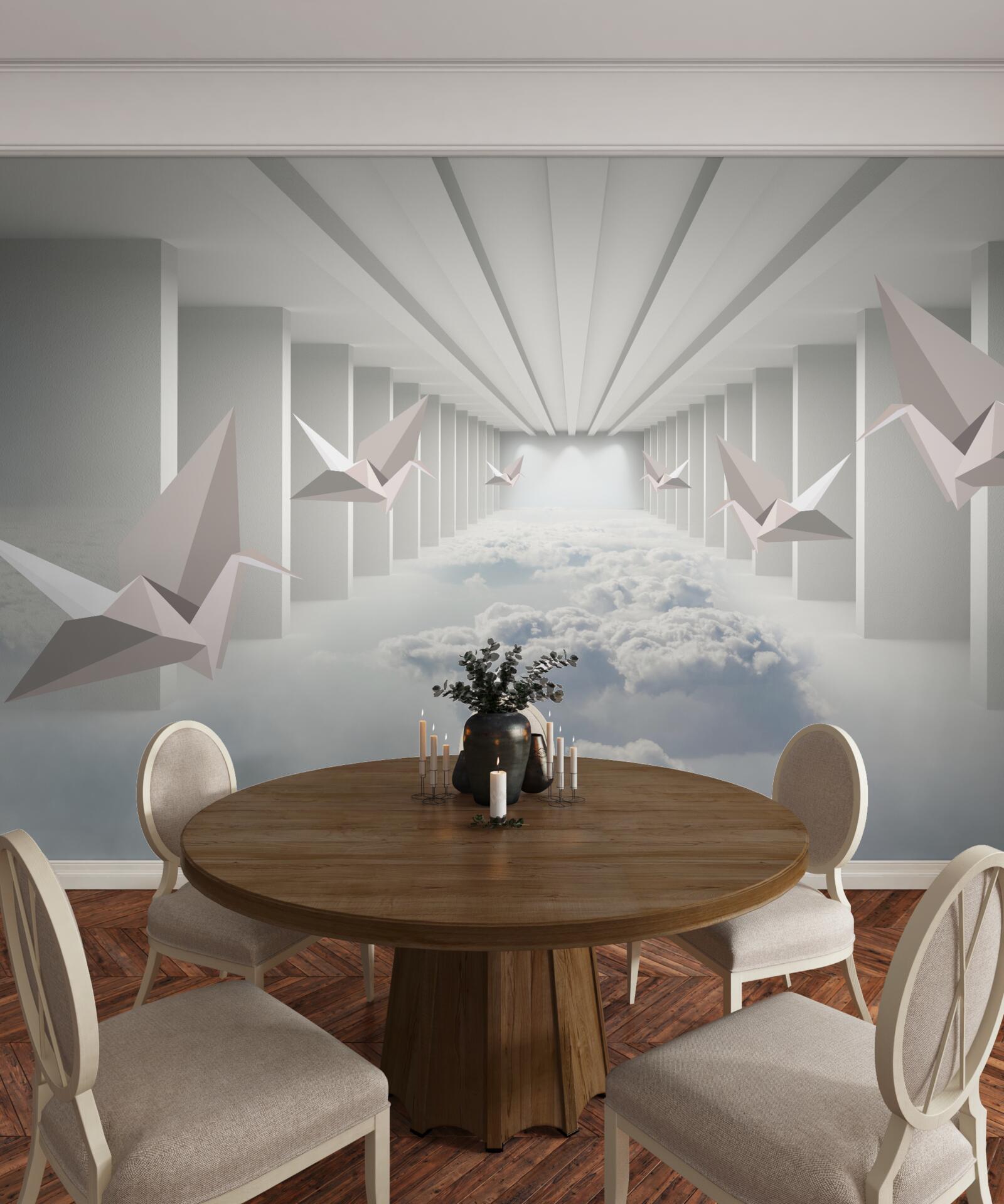 Fototapeta abstraktná geometria vtákov v oblakoch