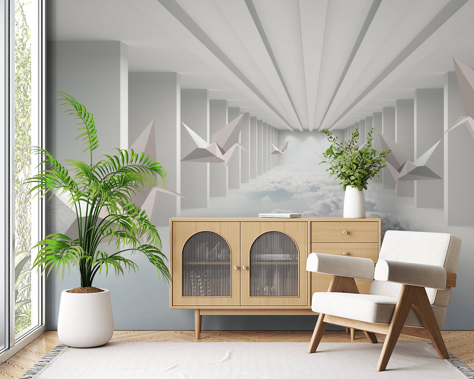 Fototapeta abstraktná geometria vtákov v oblakoch