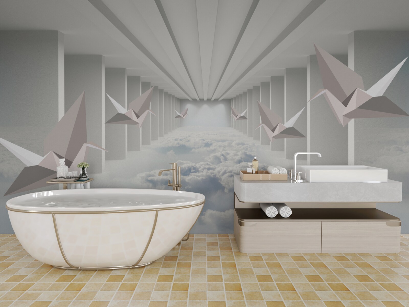 Fototapeta abstraktná geometria vtákov v oblakoch