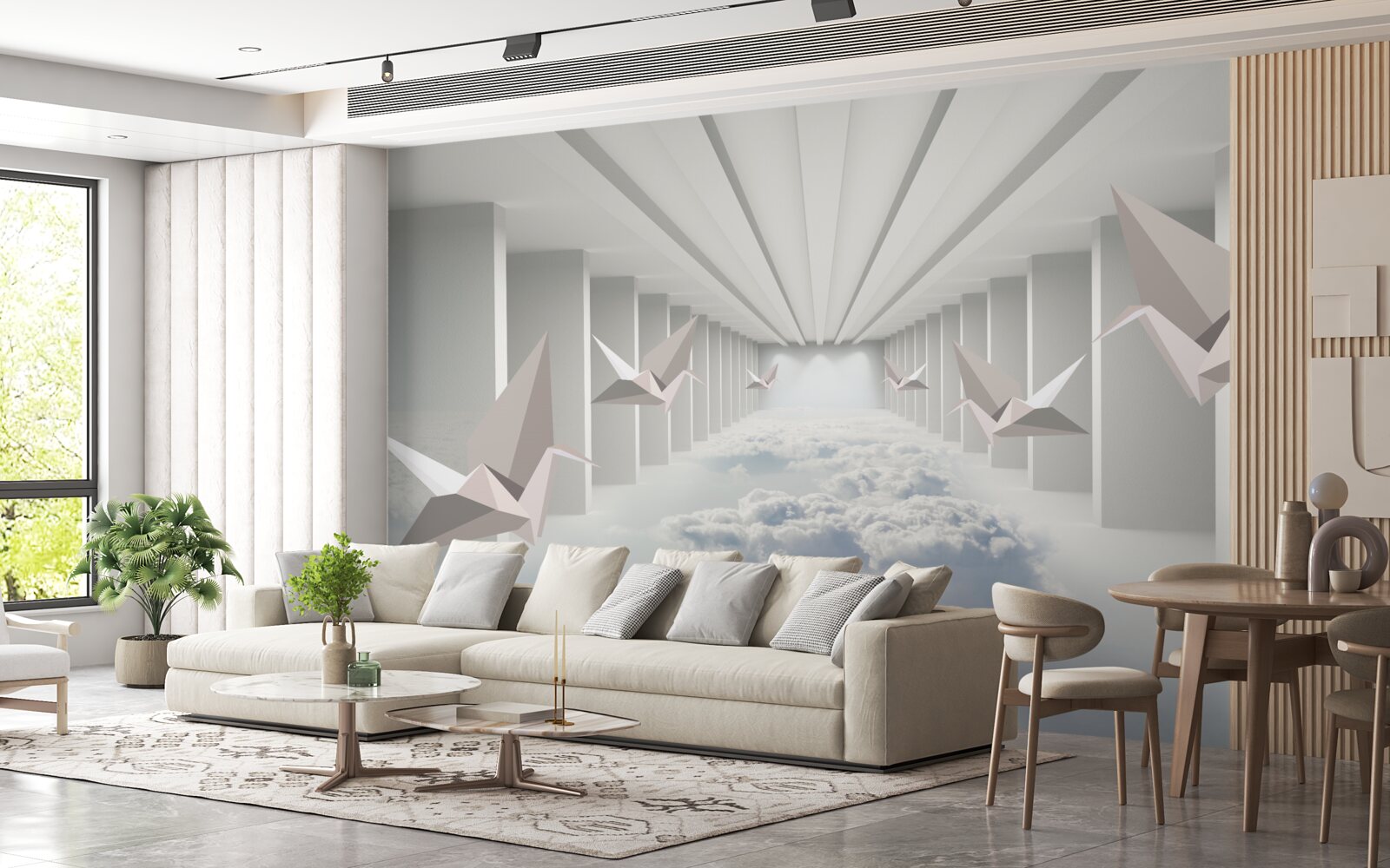 Fototapeta abstraktná geometria vtákov v oblakoch