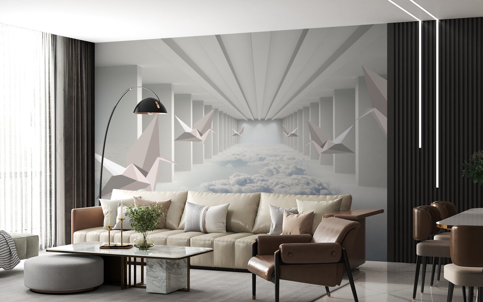 Fototapeta abstraktná geometria vtákov v oblakoch