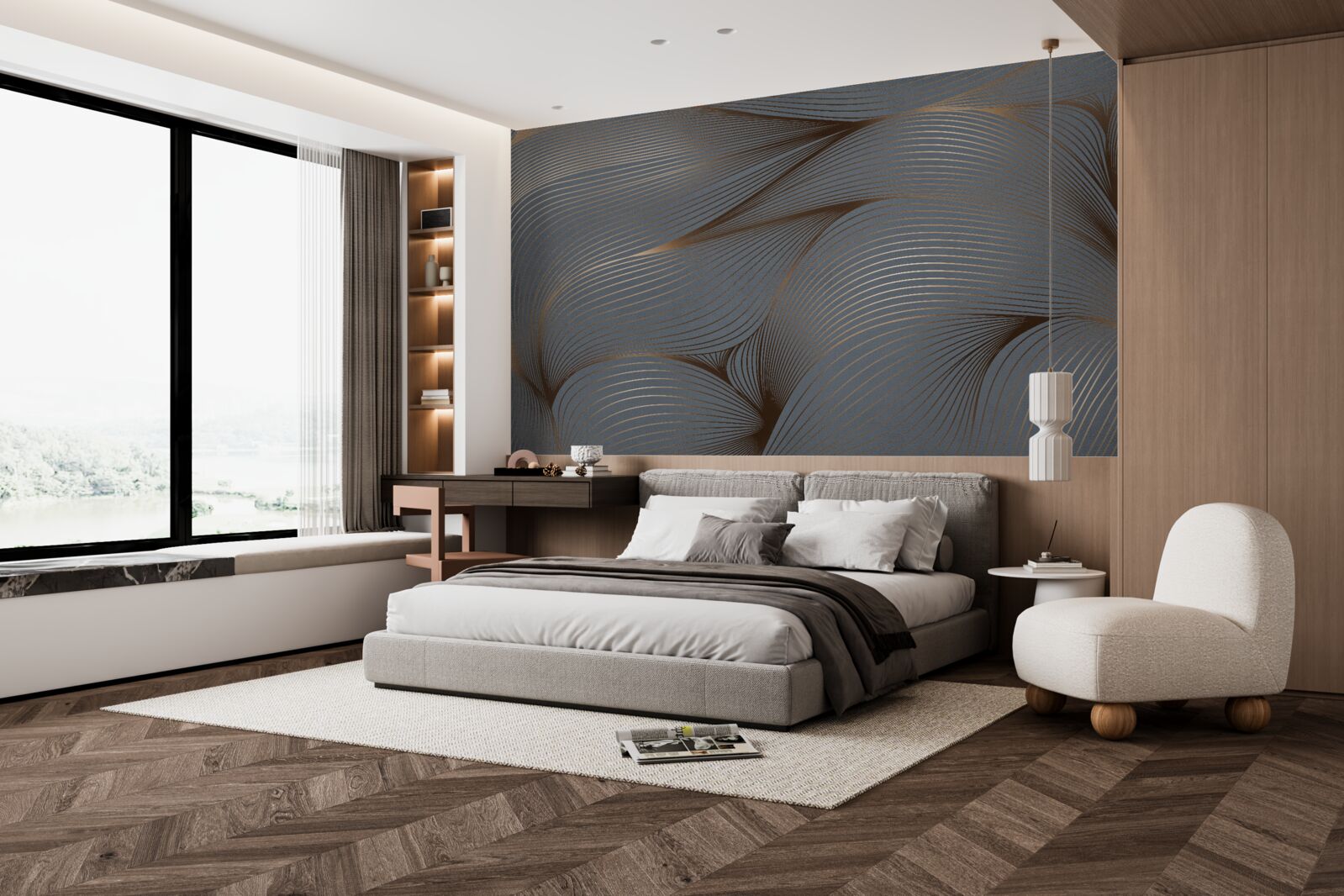 Fototapeta abstraktné línie s hladkosťou a zlatými okrajmi