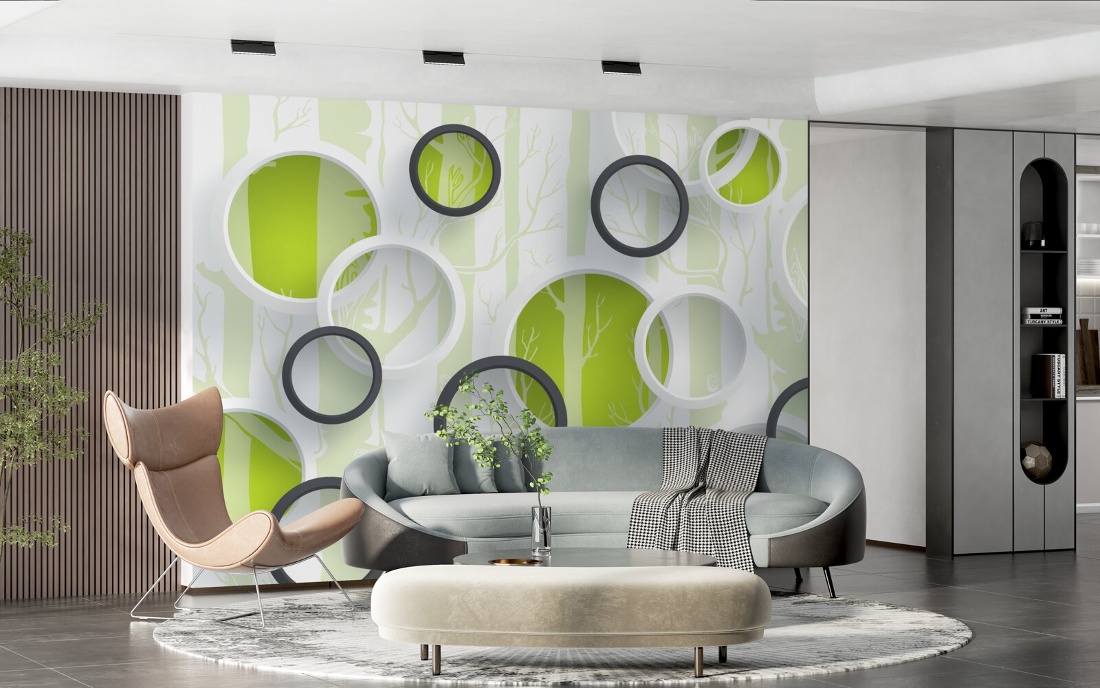 Fototapeta obrysové obrázky stromov v čiernobielych kruhoch