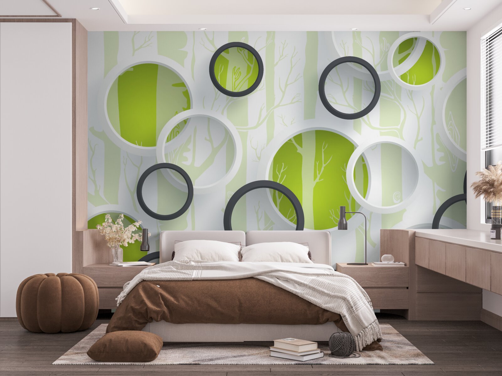 Fototapeta obrysové obrázky stromov v čiernobielych kruhoch