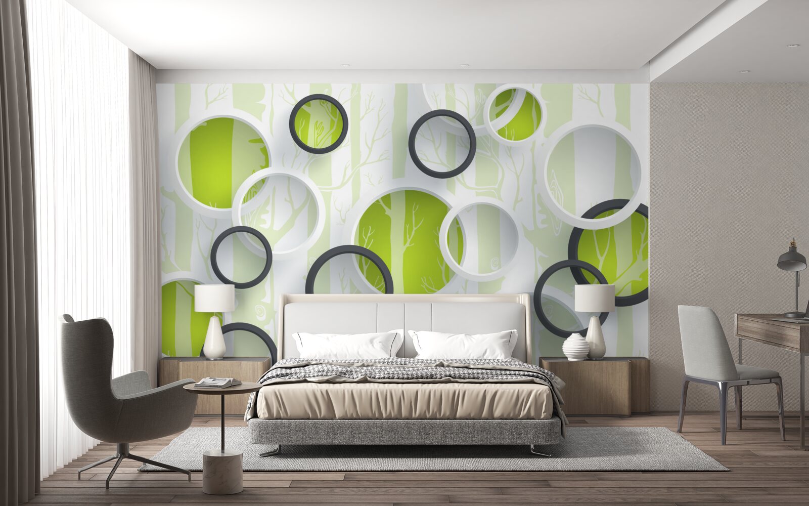 Fototapeta obrysové obrázky stromov v čiernobielych kruhoch