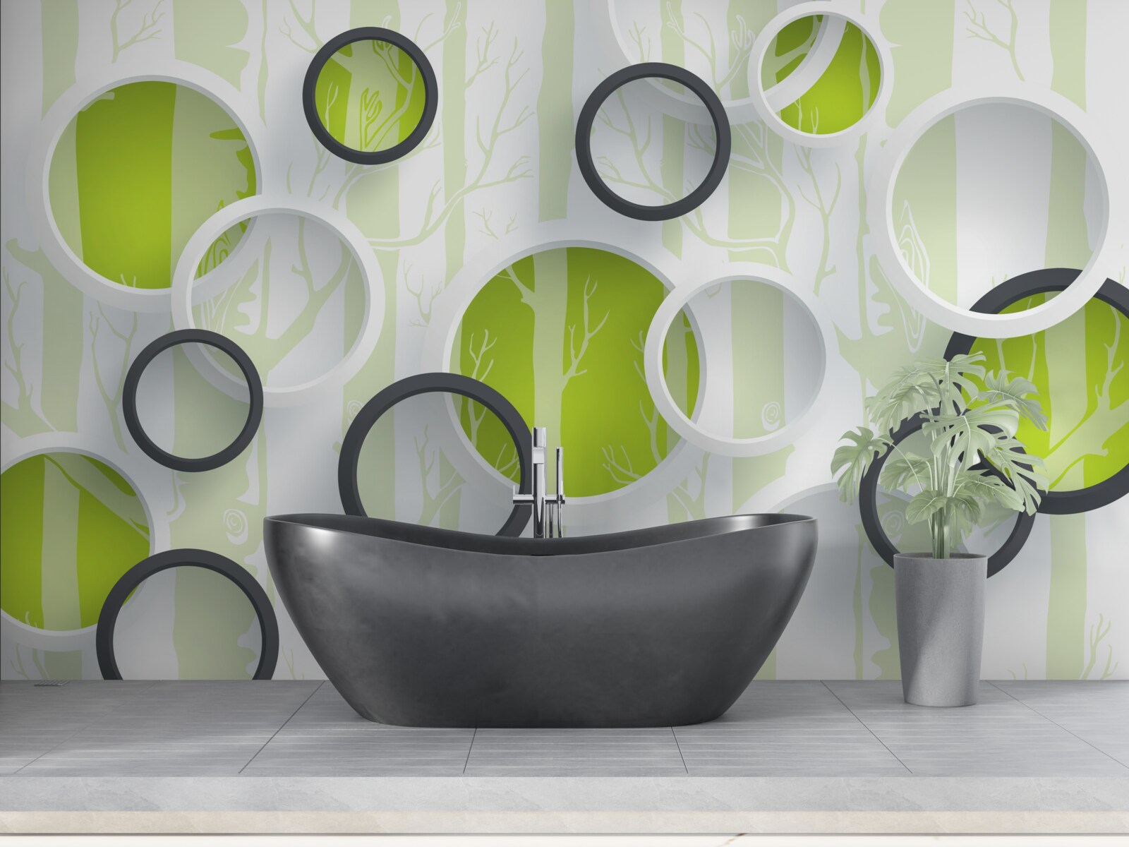 Fototapeta obrysové obrázky stromov v čiernobielych kruhoch