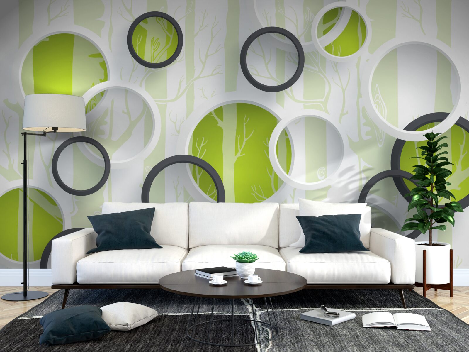 Fototapeta obrysové obrázky stromov v čiernobielych kruhoch