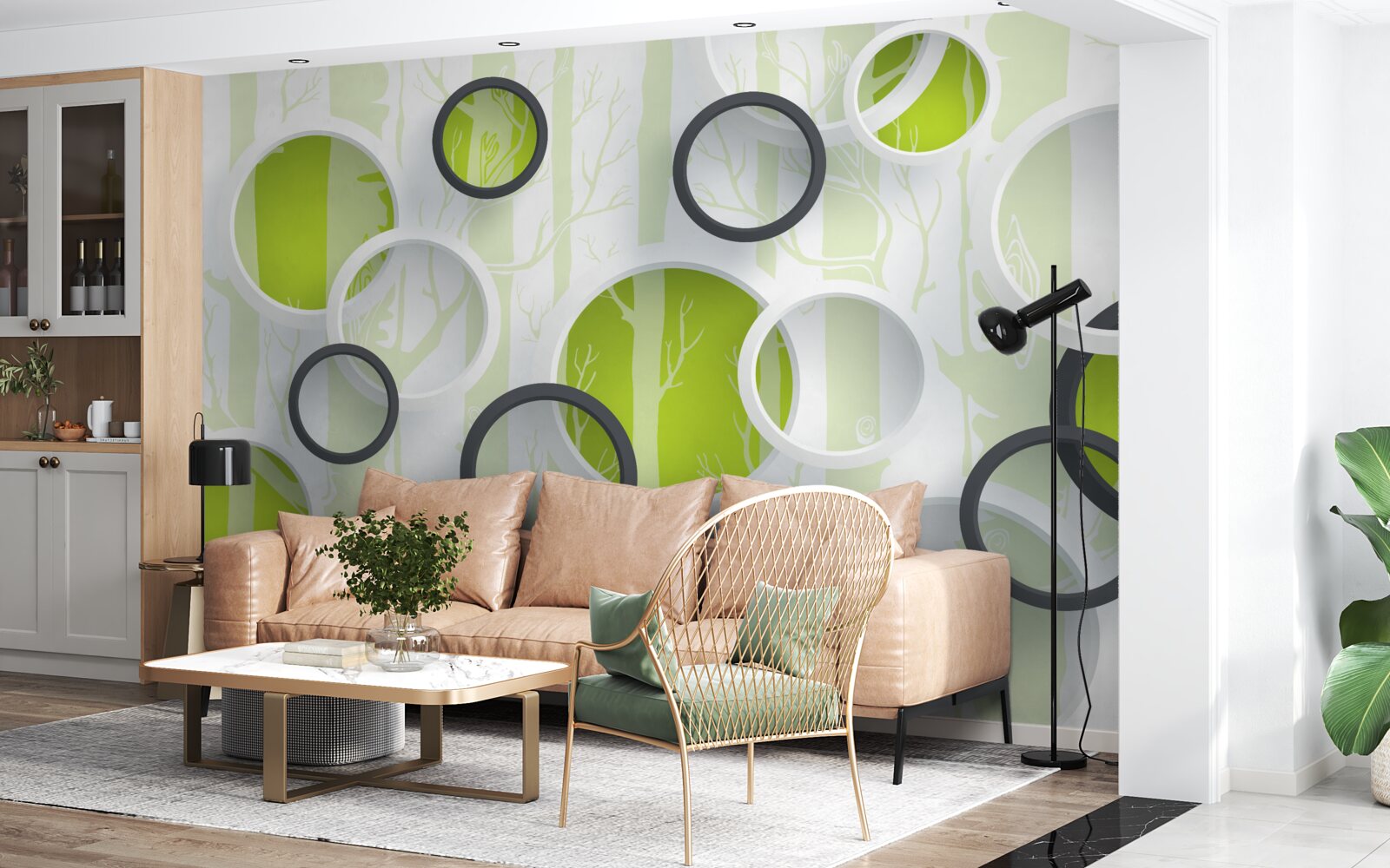 Fototapeta obrysové obrázky stromov v čiernobielych kruhoch