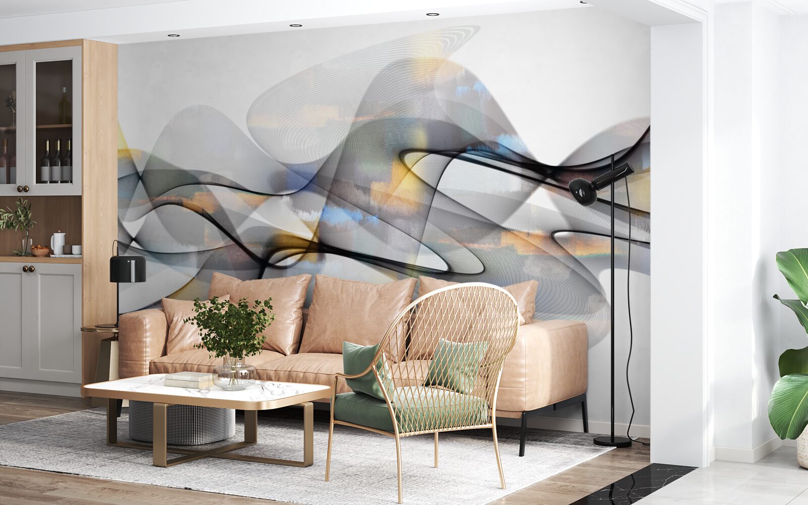 Fototapeta dymová štruktúra so zlatými prvkami