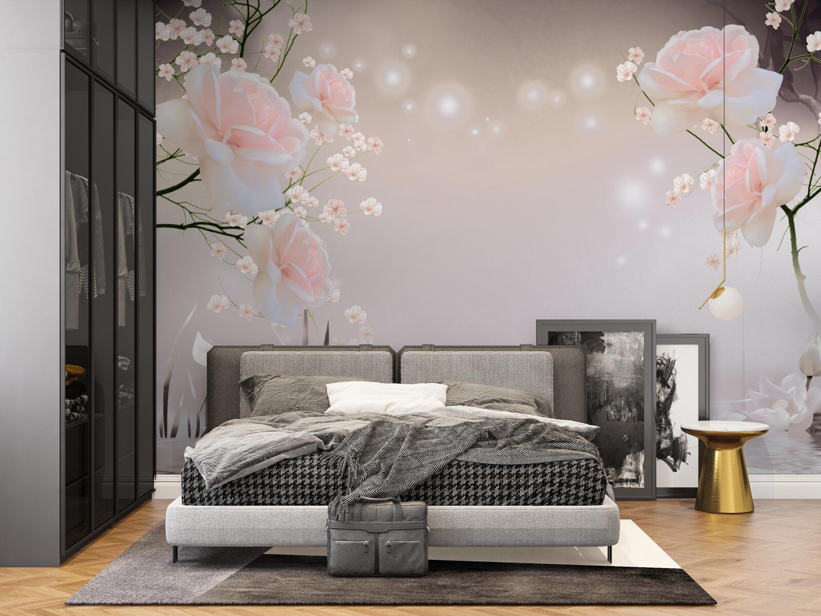 Fototapeta jemná ruža čajovej farby na konároch