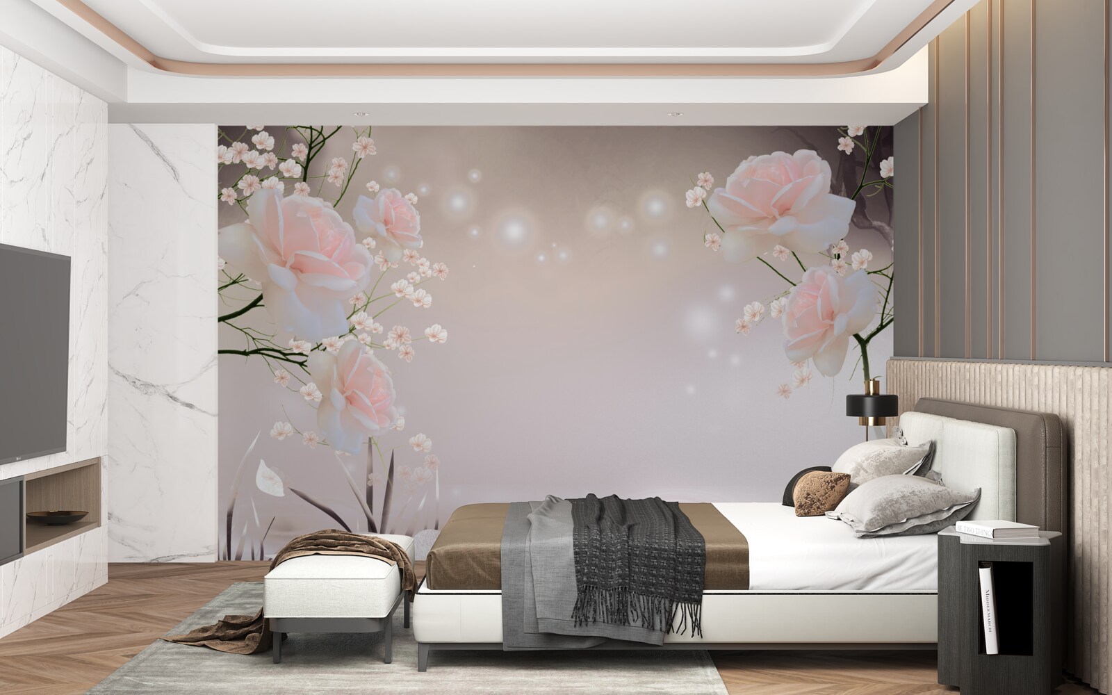 Fototapeta jemná ruža čajovej farby na konároch