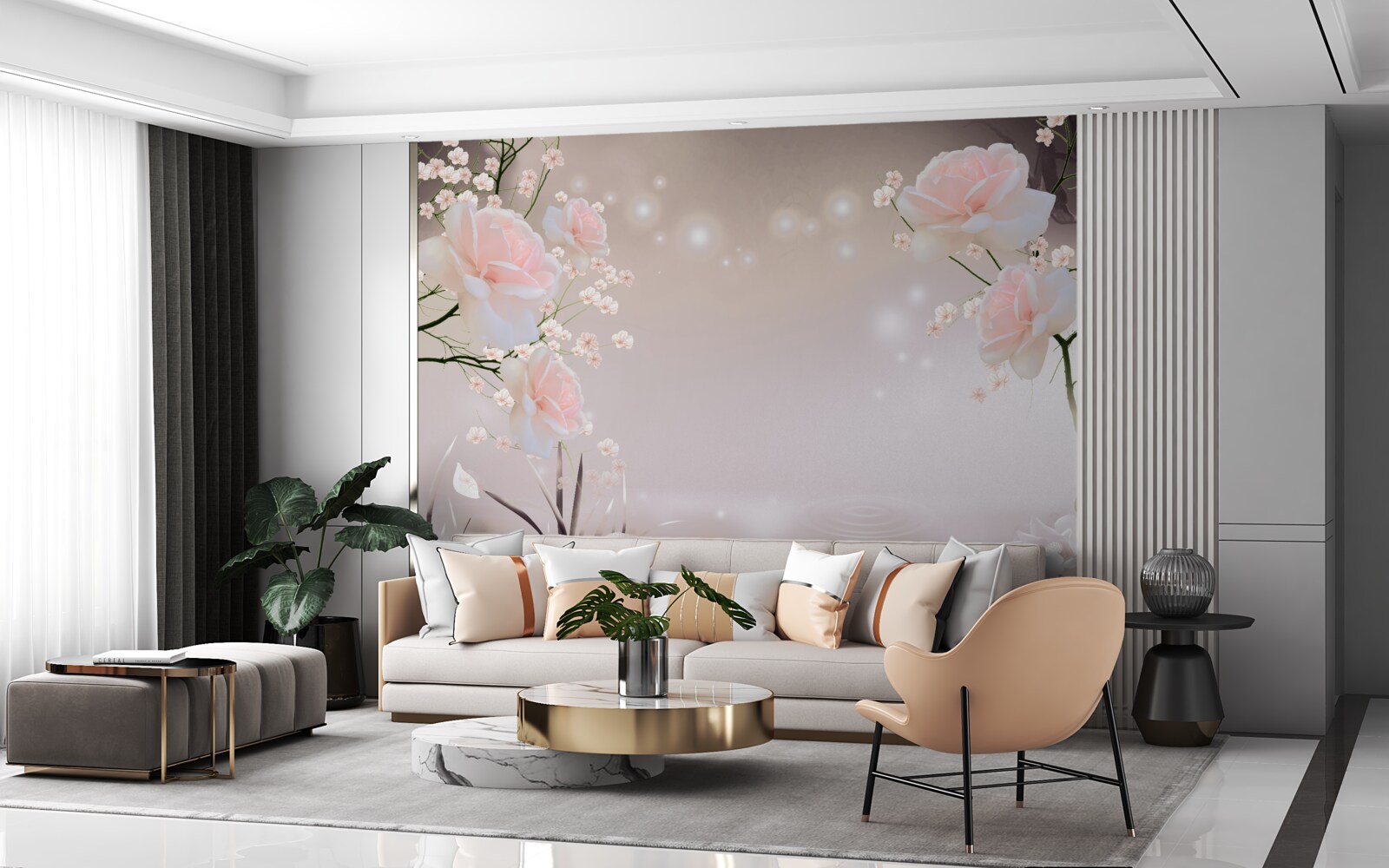 Fototapeta jemná ruža čajovej farby na konároch