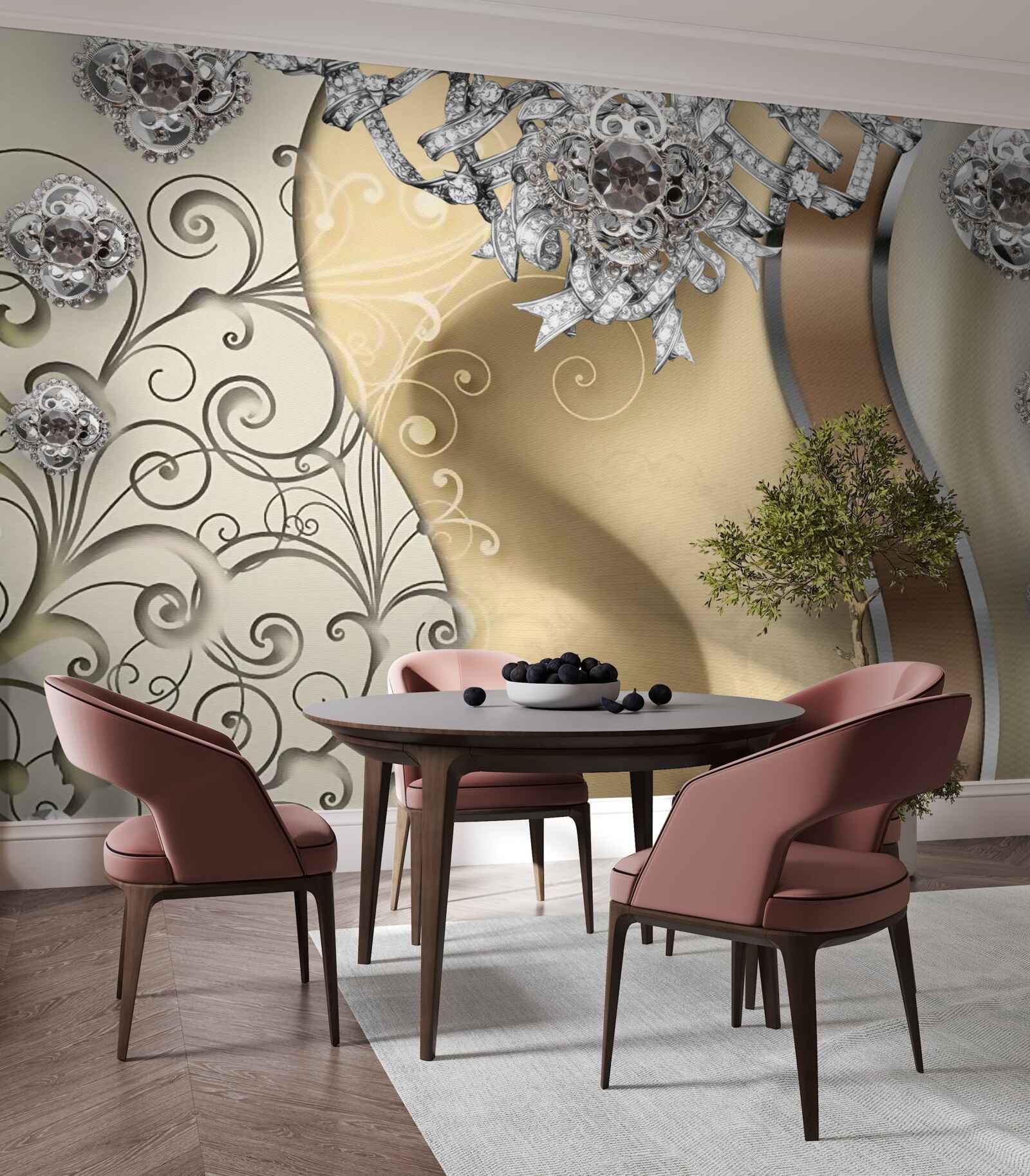 Fototapeta kvety zo striebra na zlate