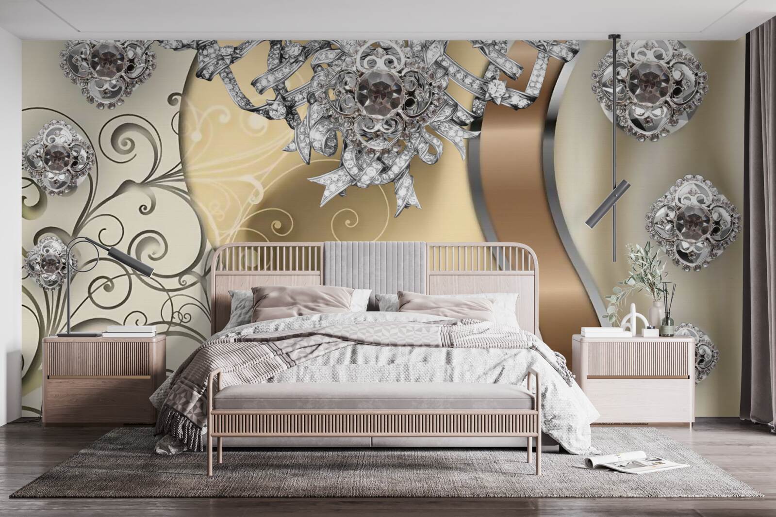 Fototapeta kvety zo striebra na zlate