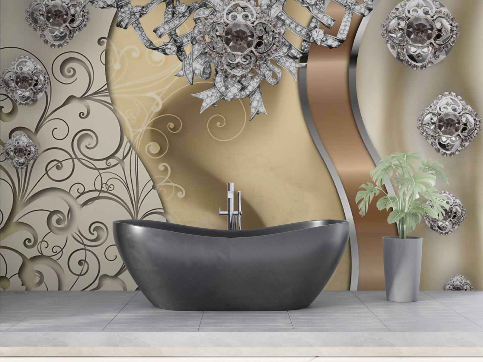 Fototapeta kvety zo striebra na zlate