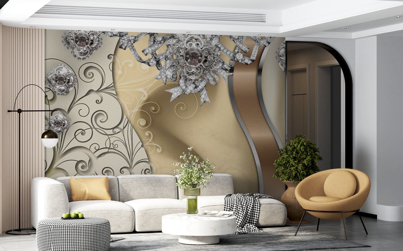 Fototapeta kvety zo striebra na zlate