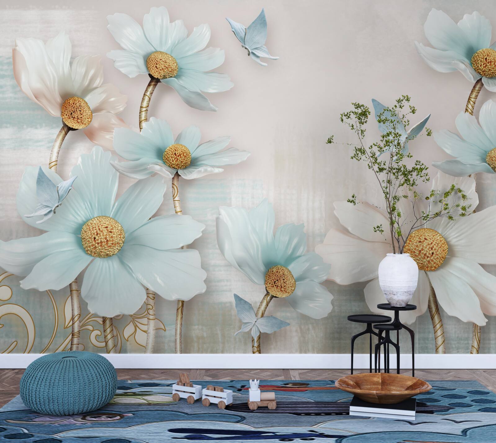 Fototapeta veľké bielo-modré kvety