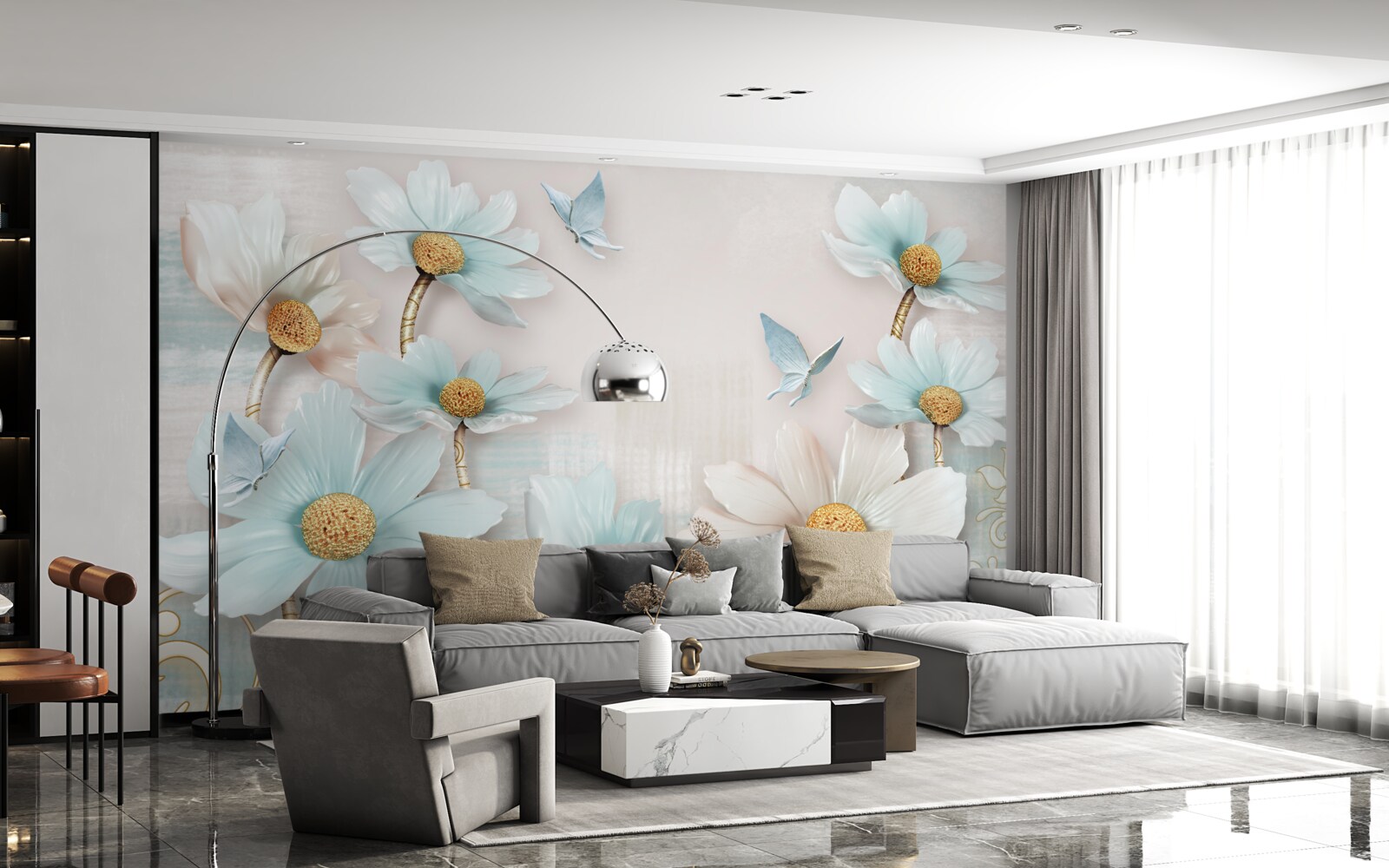 Fototapeta veľké bielo-modré kvety