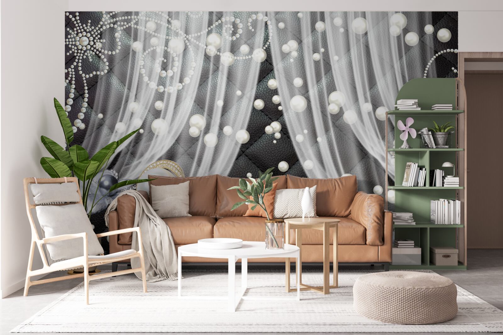 Fototapeta zlaté dekorácie a biele závesy