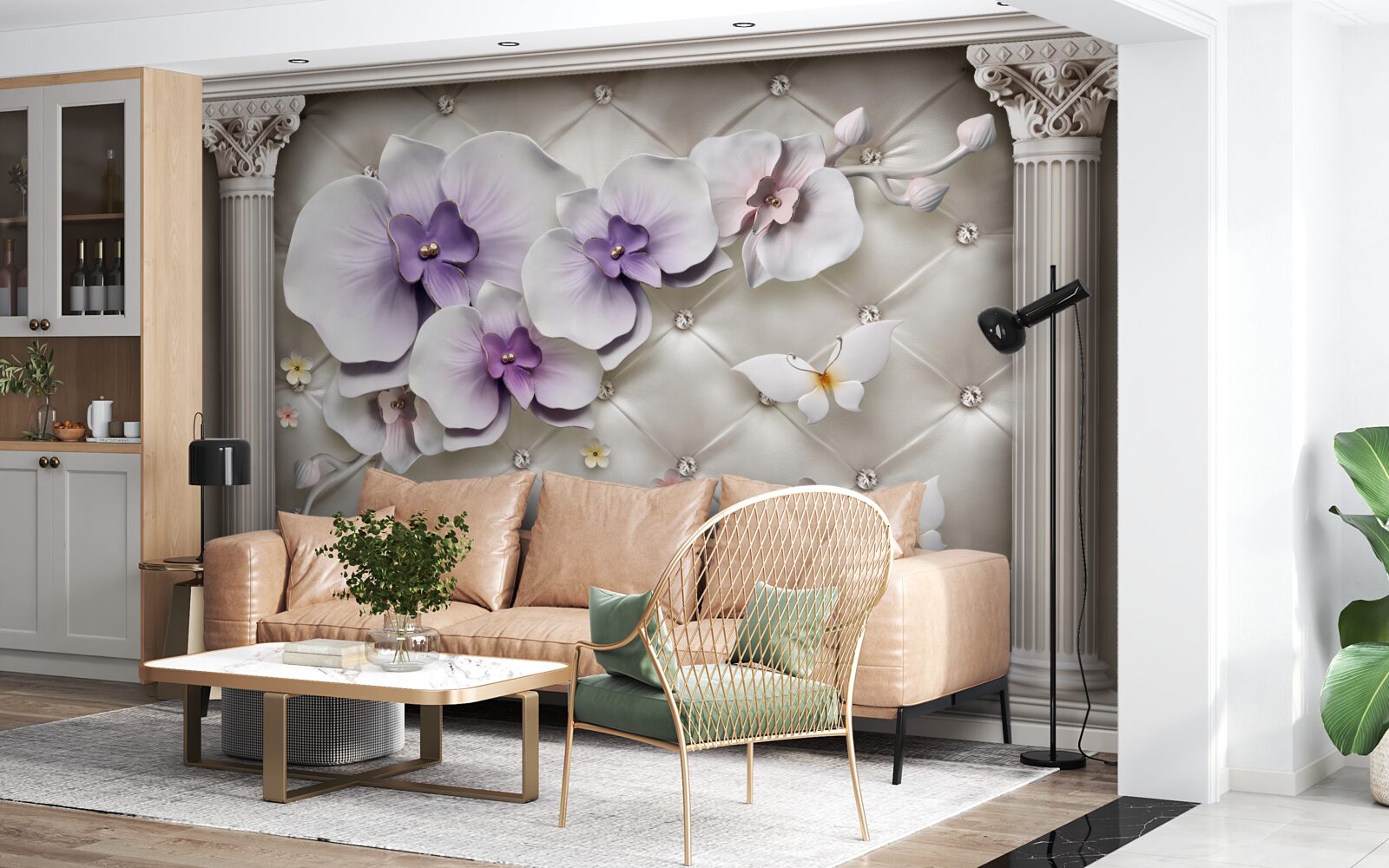 Fototapeta Snehobiela orchidea zdobená zlatom a perlami