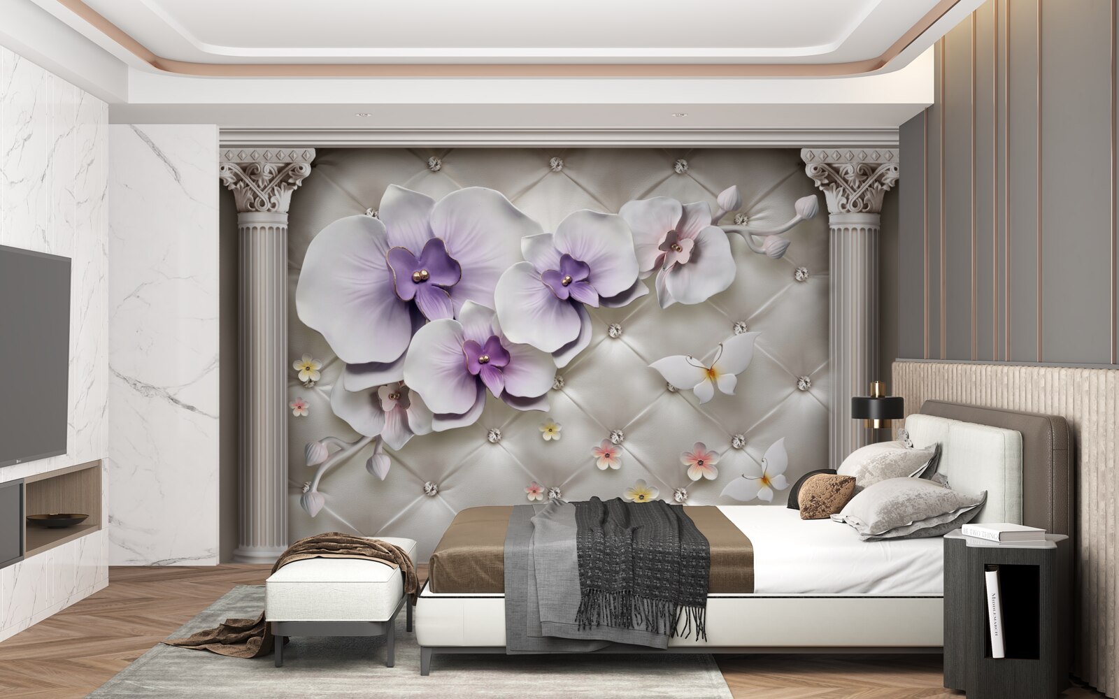 Fototapeta Snehobiela orchidea zdobená zlatom a perlami