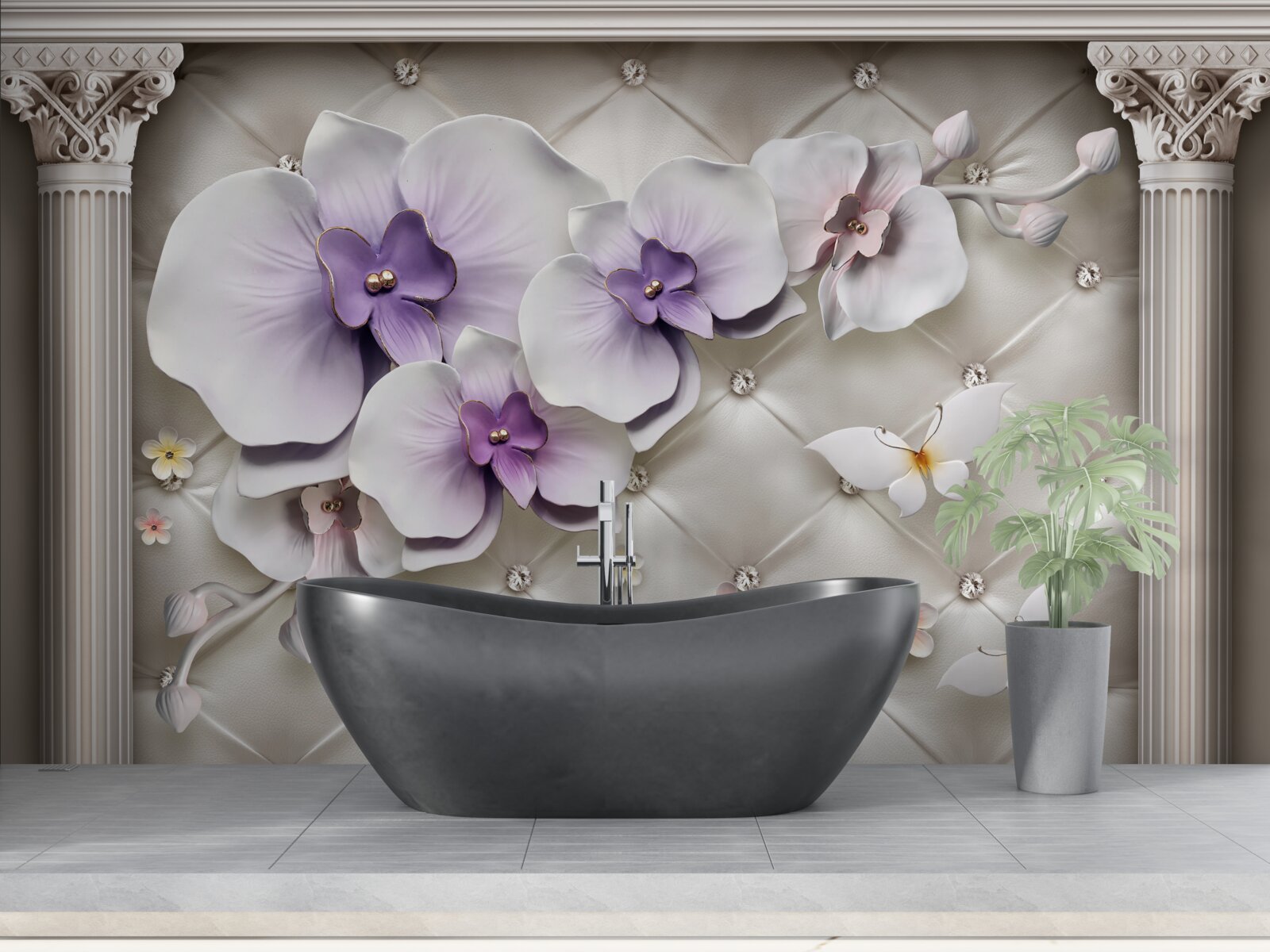 Fototapeta Snehobiela orchidea zdobená zlatom a perlami