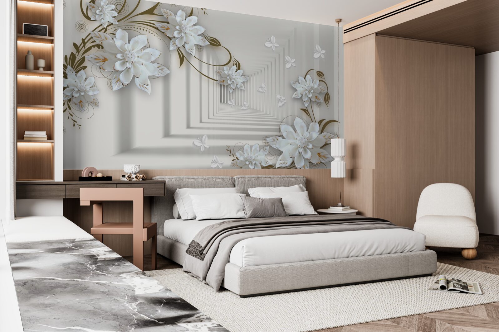 Fototapeta Pozdĺž panorámy tunela sa tiahnu zlatom obsypané konáre magnólie