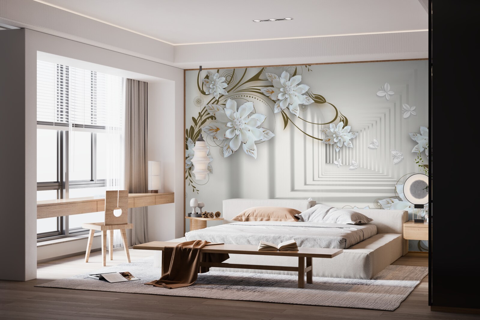 Fototapeta Pozdĺž panorámy tunela sa tiahnu zlatom obsypané konáre magnólie