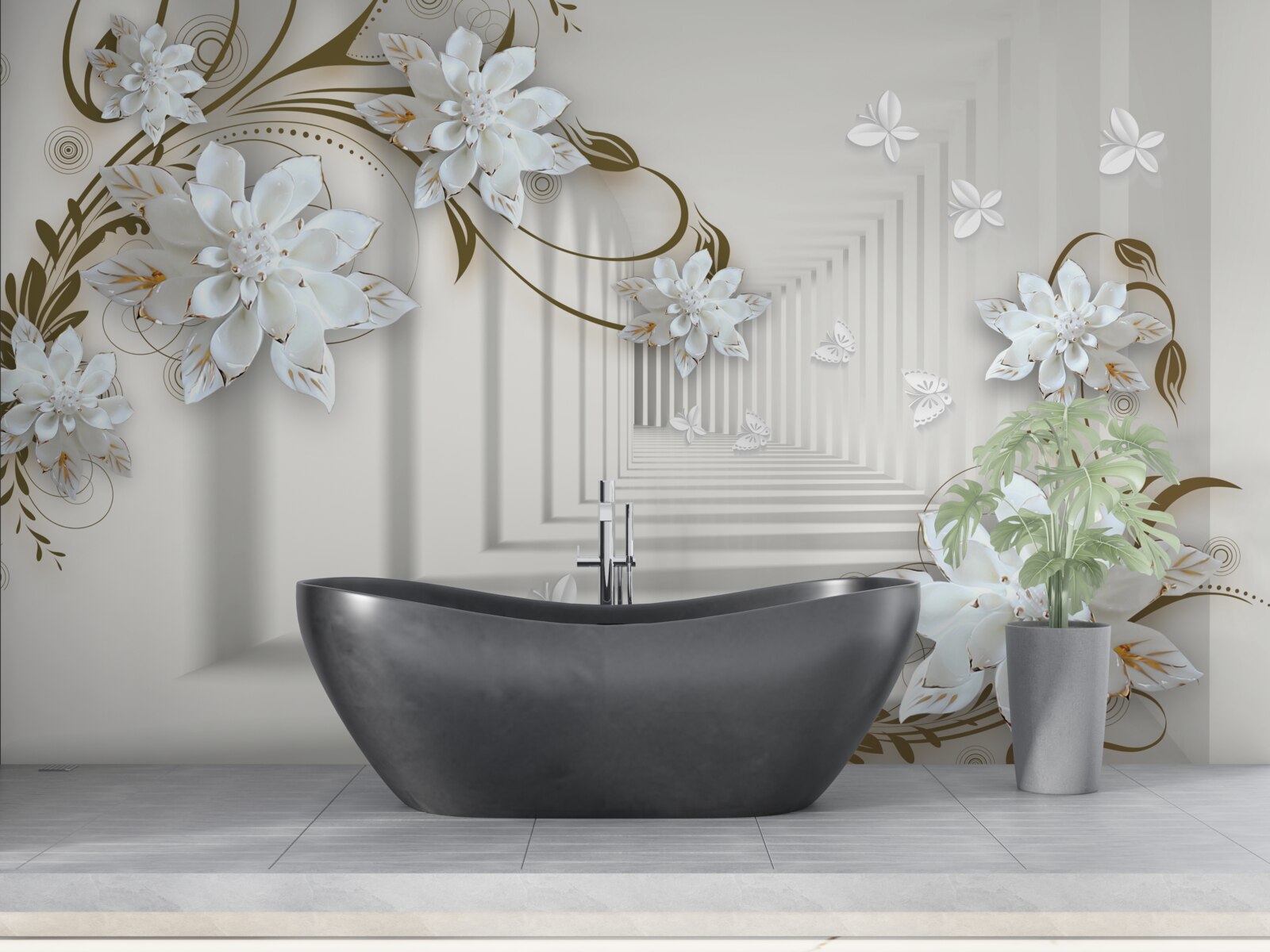 Fototapeta Pozdĺž panorámy tunela sa tiahnu zlatom obsypané konáre magnólie