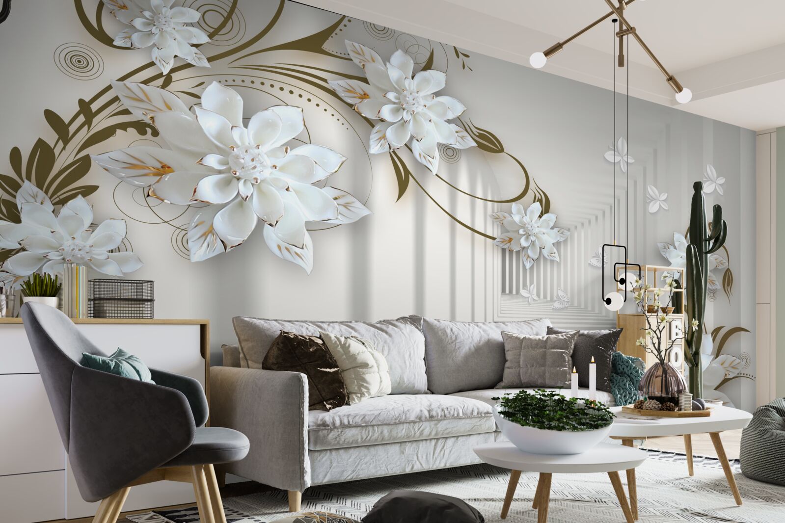 Fototapeta Pozdĺž panorámy tunela sa tiahnu zlatom obsypané konáre magnólie