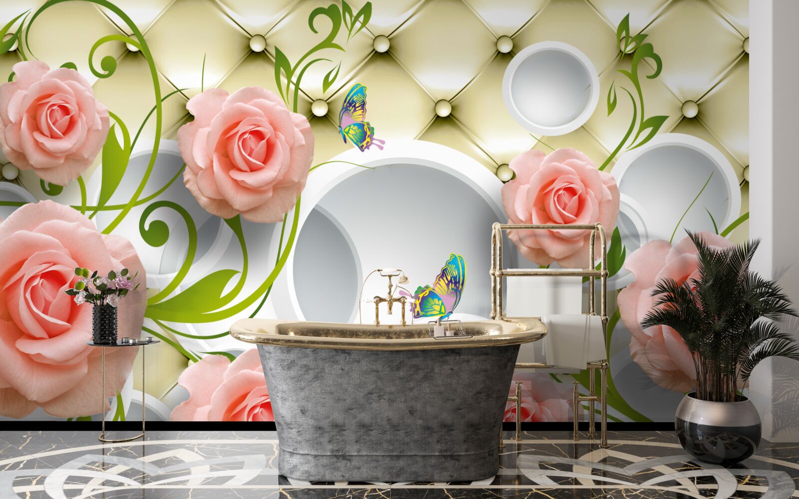 Fototapeta Na béžovom podklade je na konáriku ružová ruža