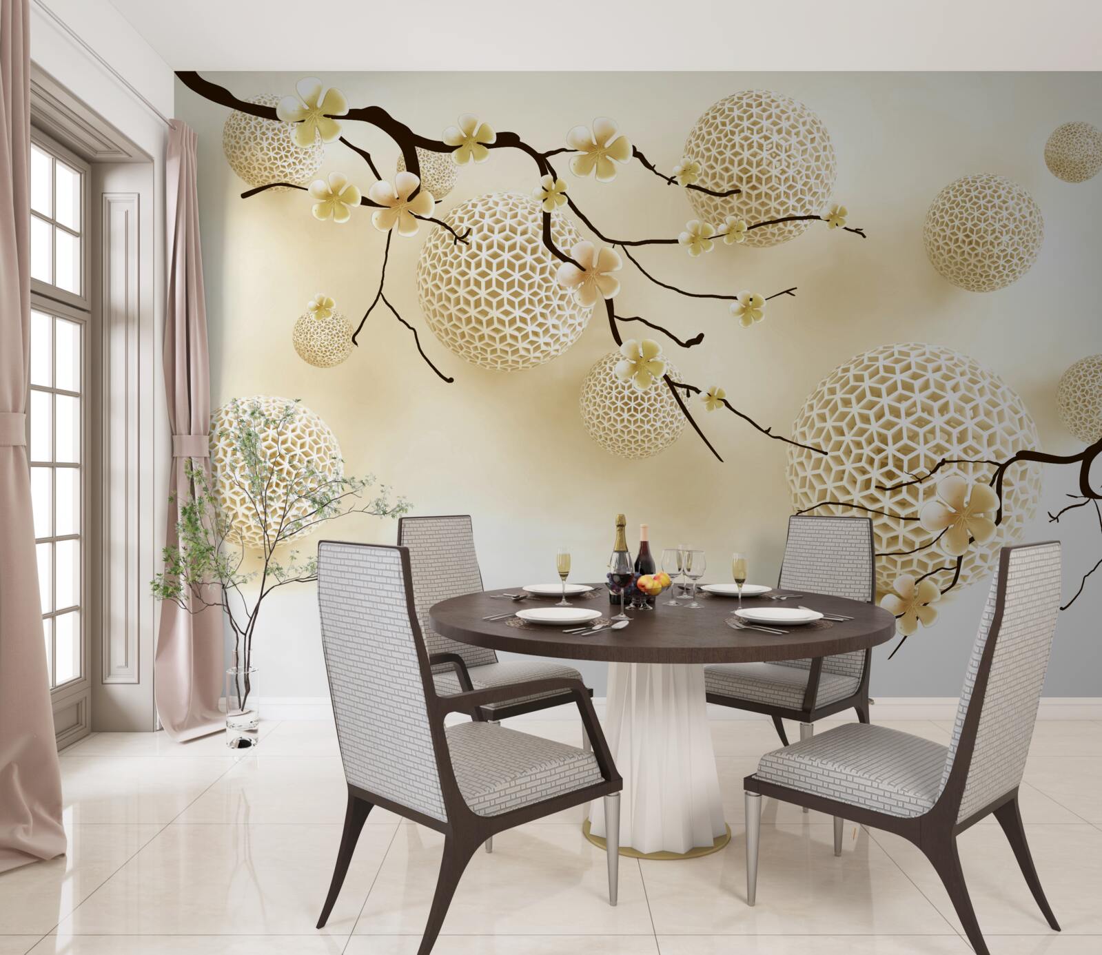 Fototapeta púčiky na konárikoch a zlaté gule