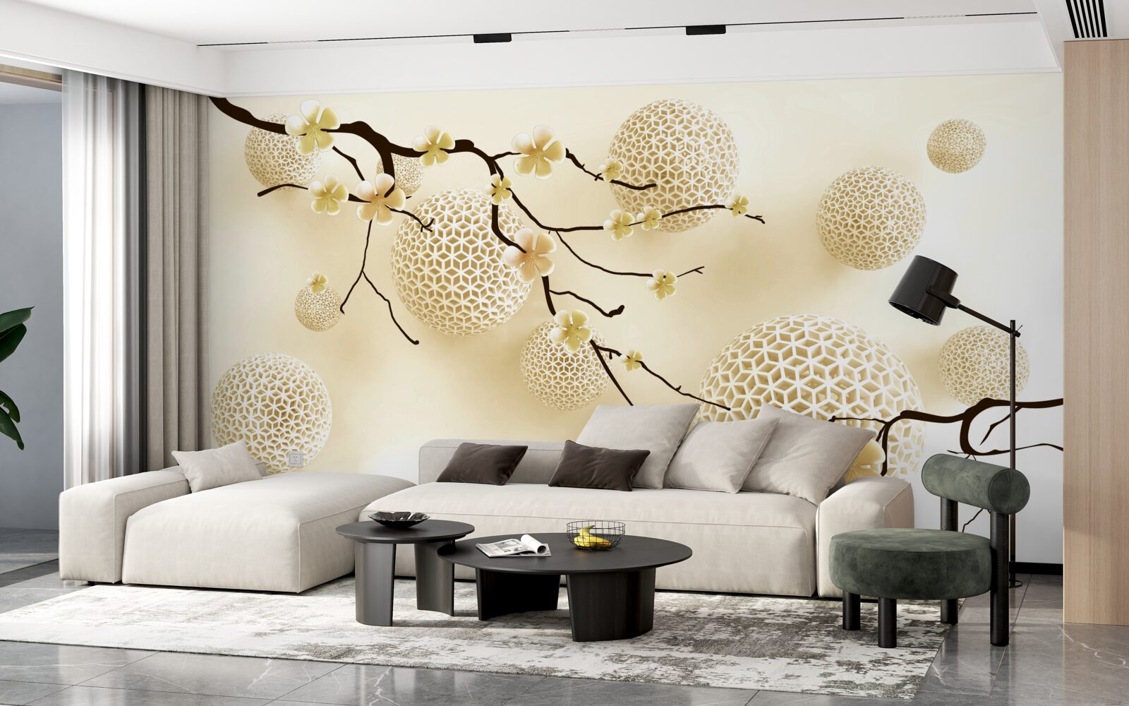 Fototapeta púčiky na konárikoch a zlaté gule