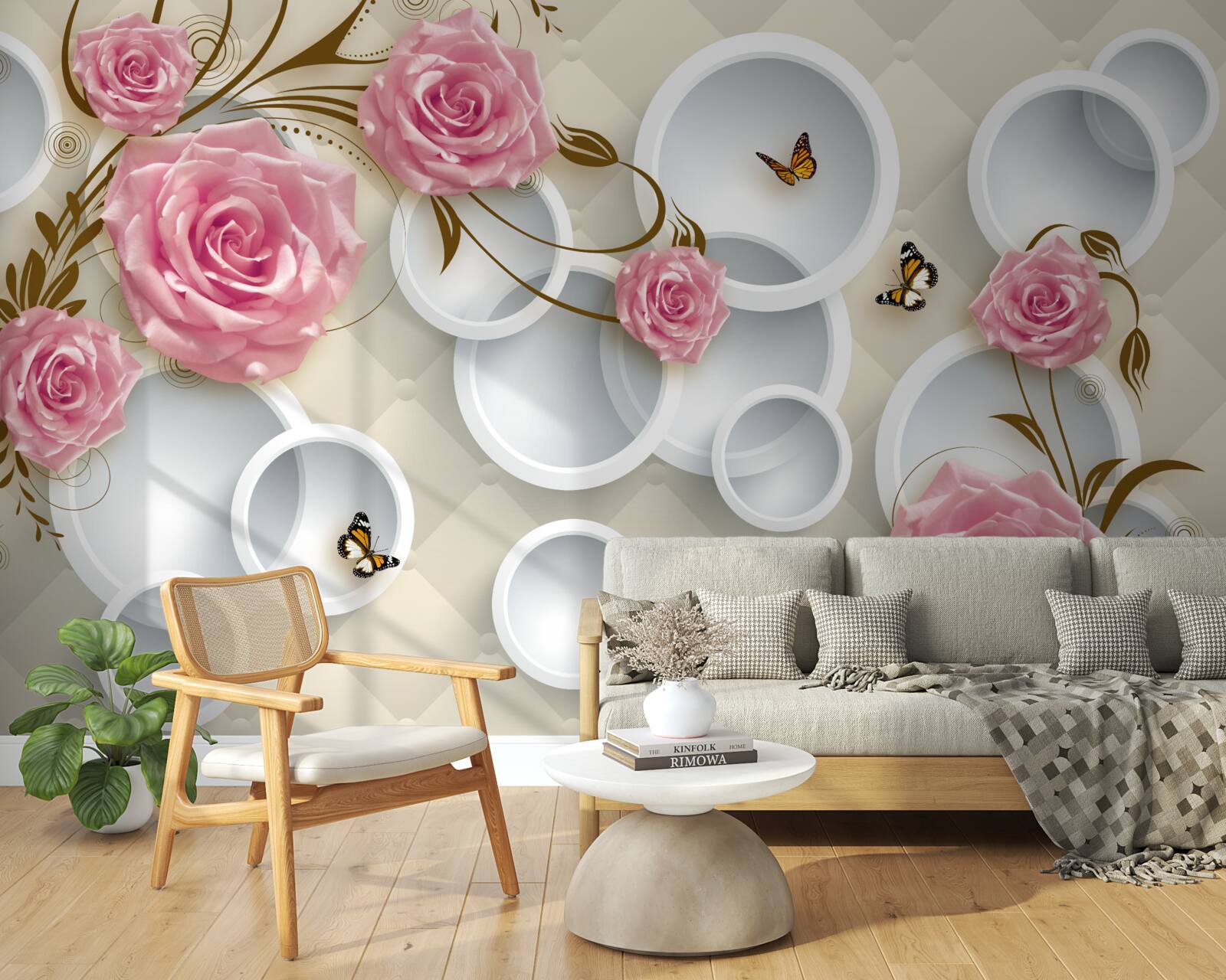 Fototapeta na geometrickom pozadí jemná ruža v ružovom kríku