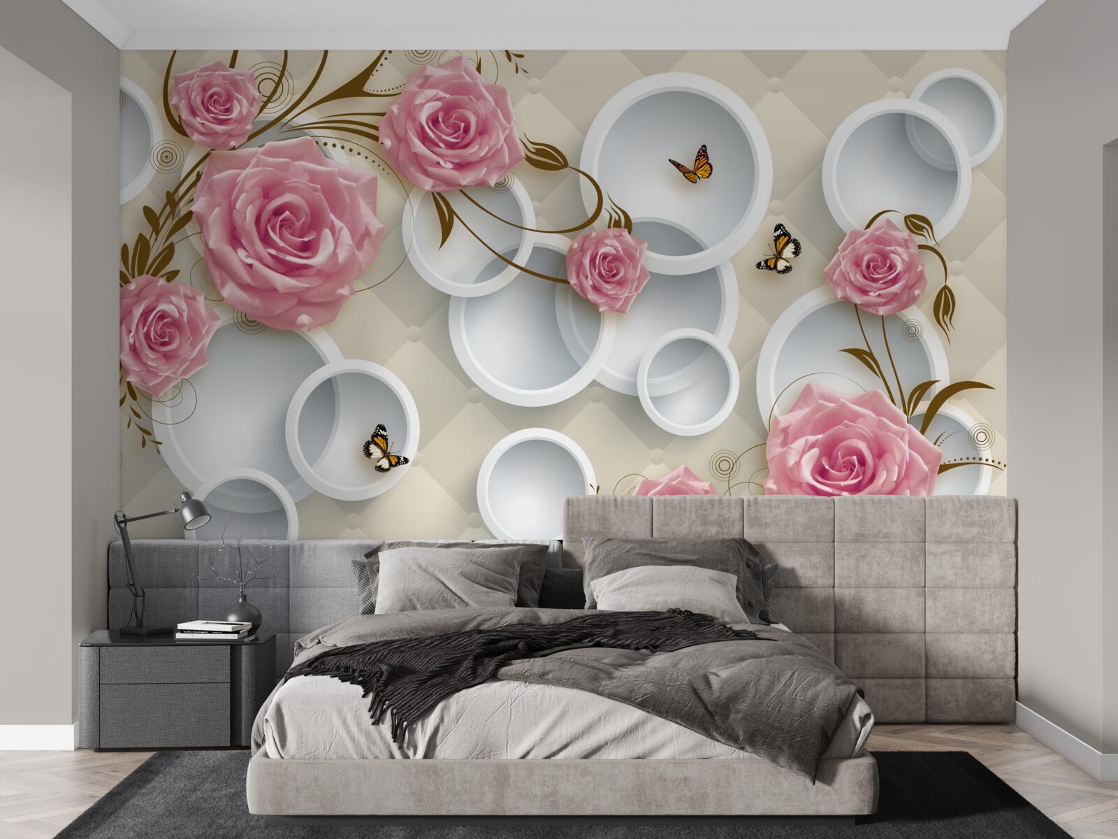 Fototapeta na geometrickom pozadí jemná ruža v ružovom kríku