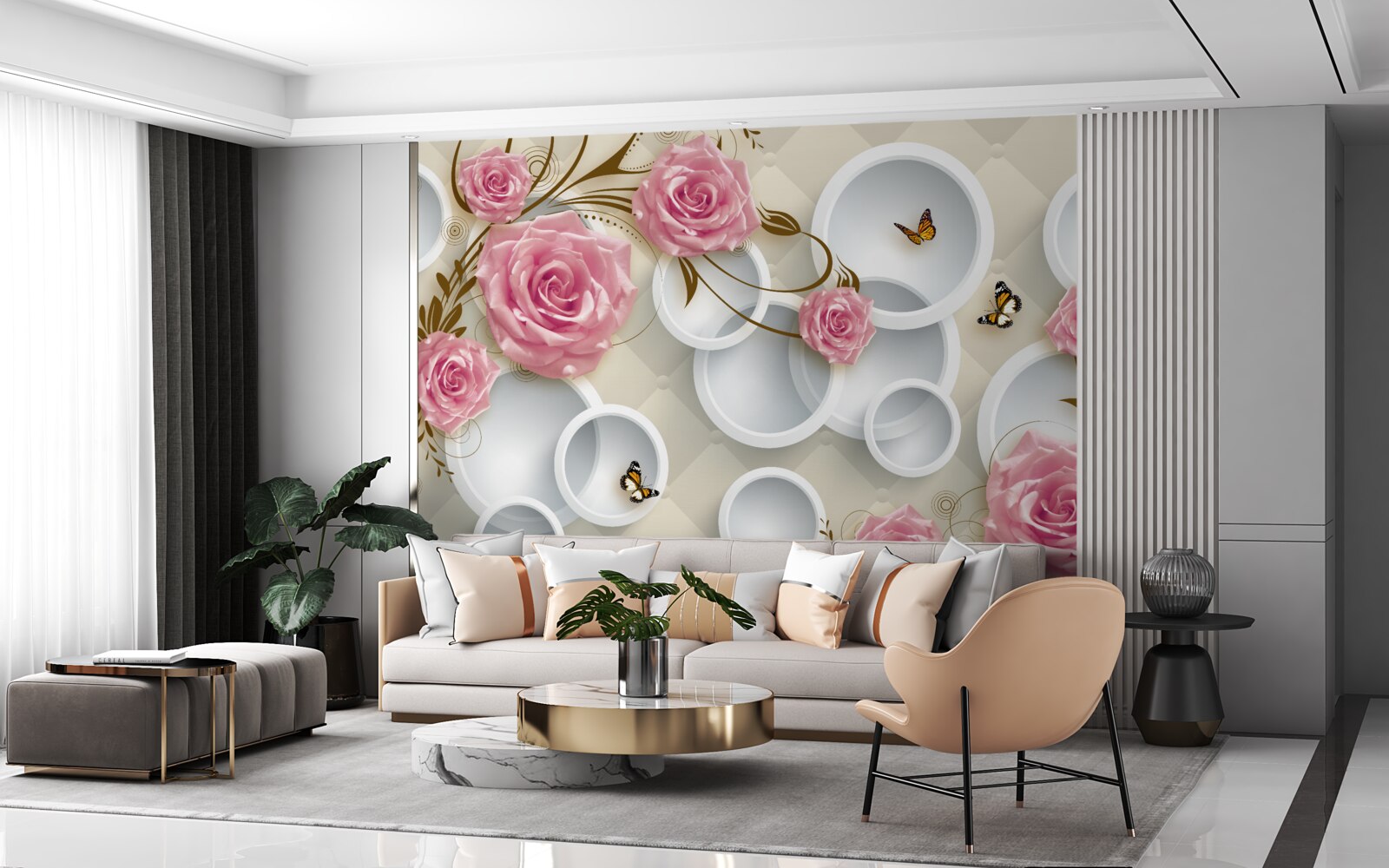 Fototapeta na geometrickom pozadí jemná ruža v ružovom kríku