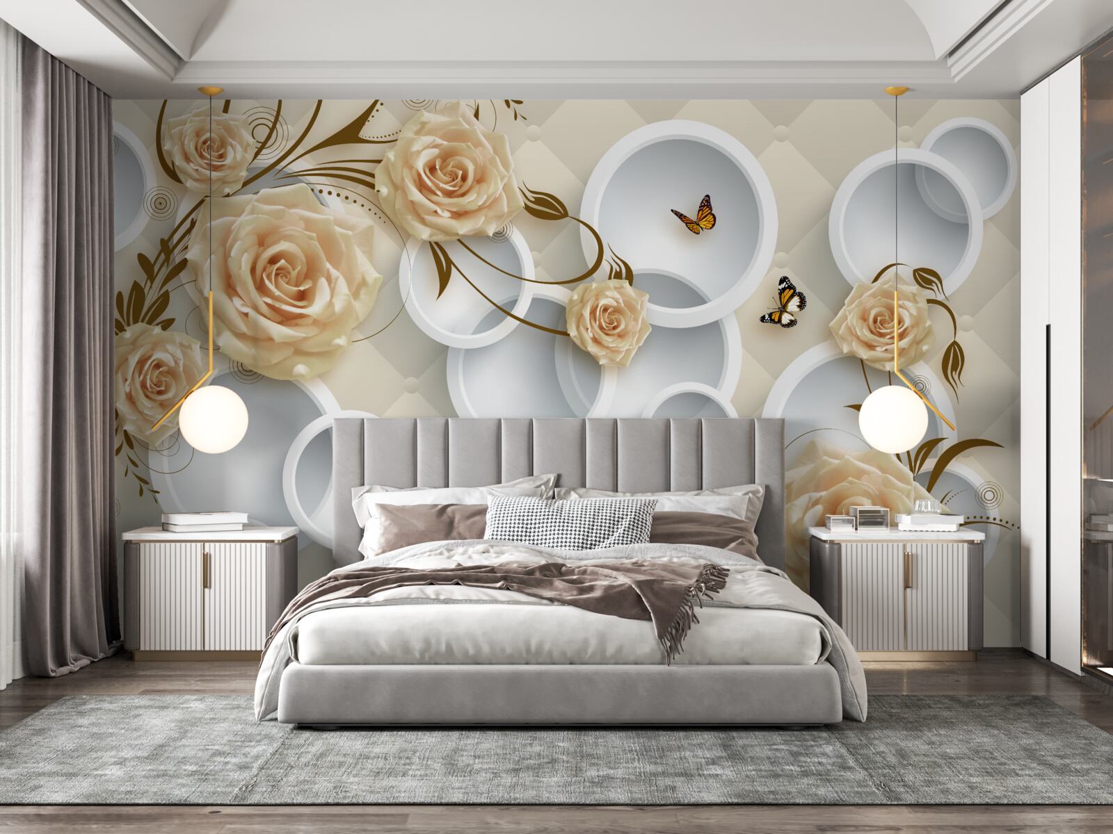 Fototapeta ružové bronzové vetvičky s ozdobným zlatým zdobením